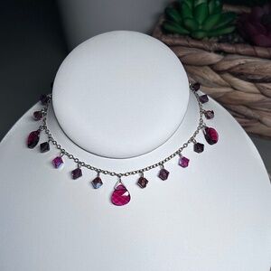 Vintage Acrylic Tear Drop and Beaded Choker Collar Necklace, gold tone chain